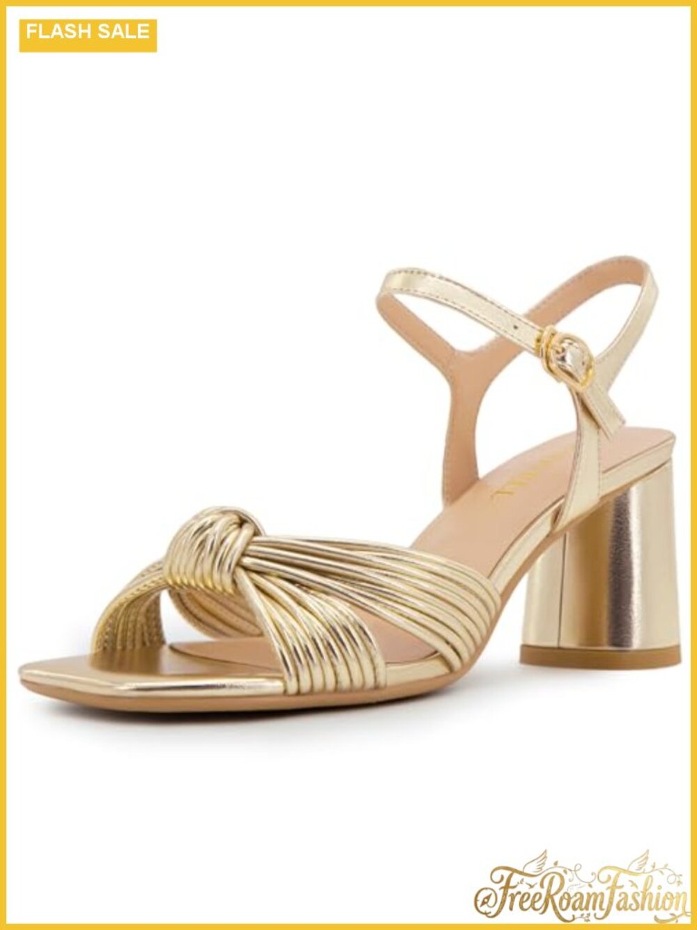 Faux Leather Chunky Block Heel Strappy Ankle Strap Square Toe Sandals